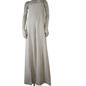 Alexis Jumpsuit Size S Ivory Cream Strapless Wide Flared Leg Minimalist Evening